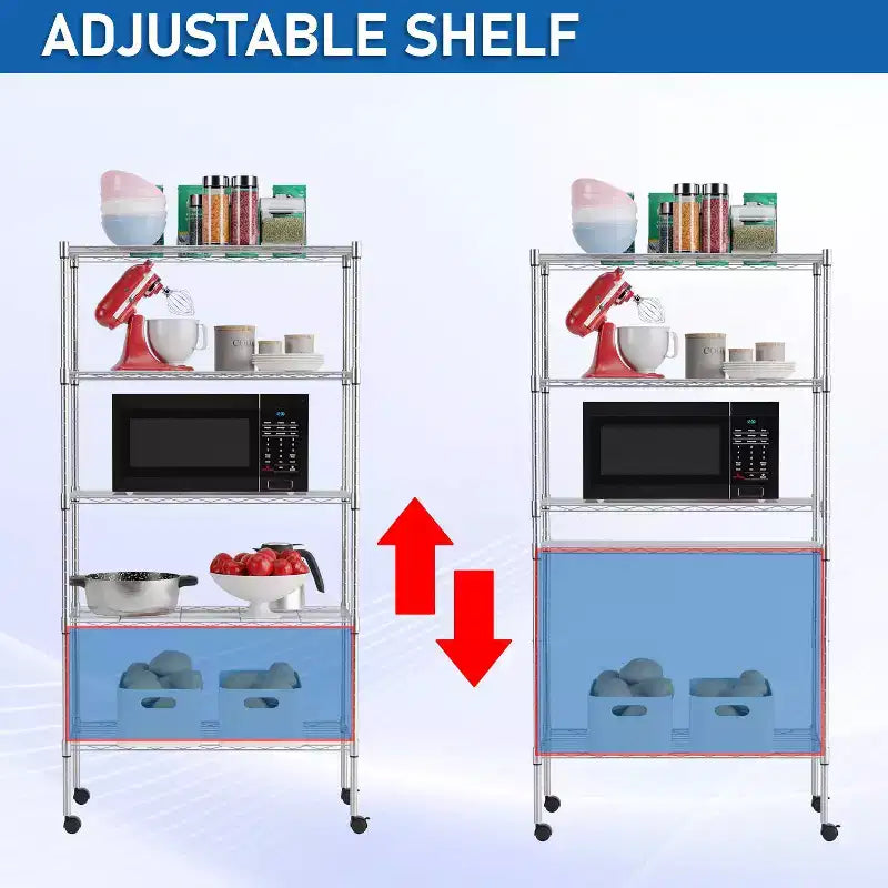 5 Tier Shelves Wire Shelving Unit Heavy-Duty Adjustable Storage Shelf with Lockable Wheels & Certified by NSF