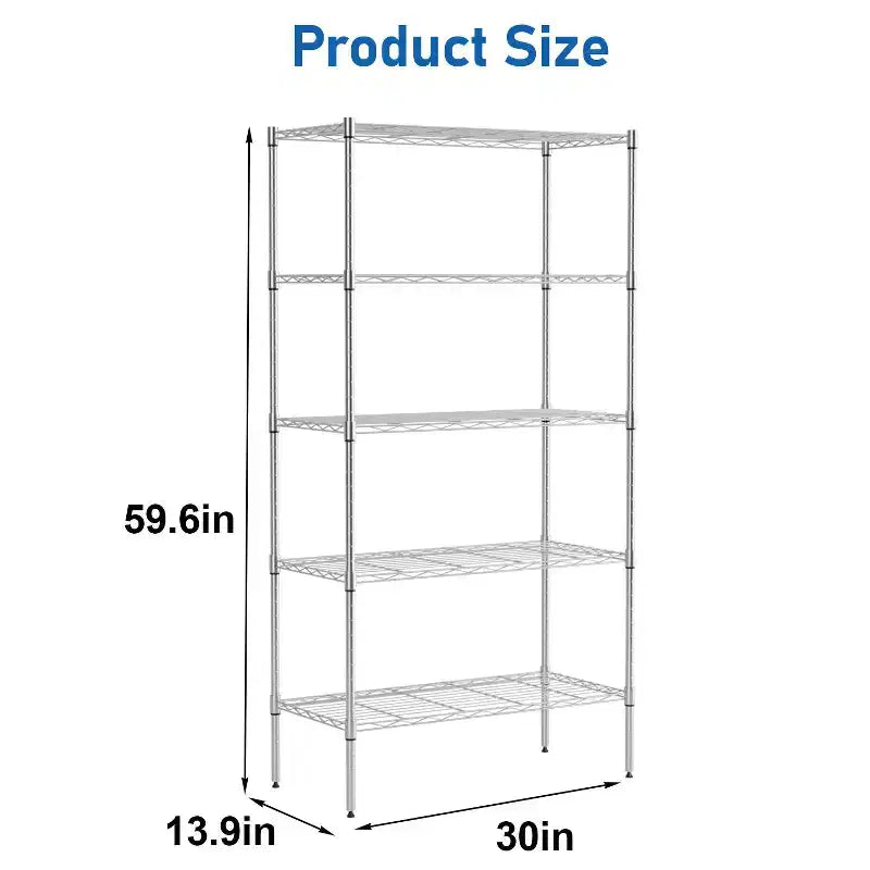 5 Tier Shelves Wire Shelving Unit Heavy-Duty Adjustable Storage Shelf with Lockable Wheels & Certified by NSF