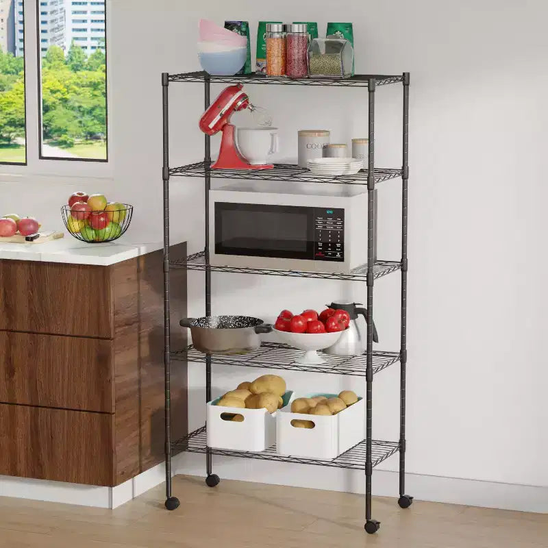 5 Tier Shelves Wire Shelving Unit Heavy-Duty Adjustable Storage Shelf with Lockable Wheels & Certified by NSF