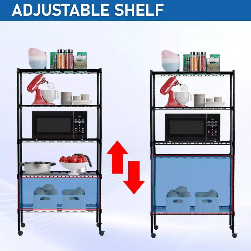 5 Tier Shelves Wire Shelving Unit Heavy-Duty Adjustable Storage Shelf with Lockable Wheels & Certified by NSF