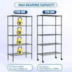5 Tier Shelves Wire Shelving Unit Heavy-Duty Adjustable Storage Shelf with Lockable Wheels & Certified by NSF