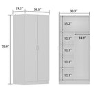 White Minimalist Double-Door Wardrobe with Hanging Section and Organized Storage