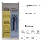 White Minimalist Double-Door Wardrobe with Hanging Section and Organized Storage