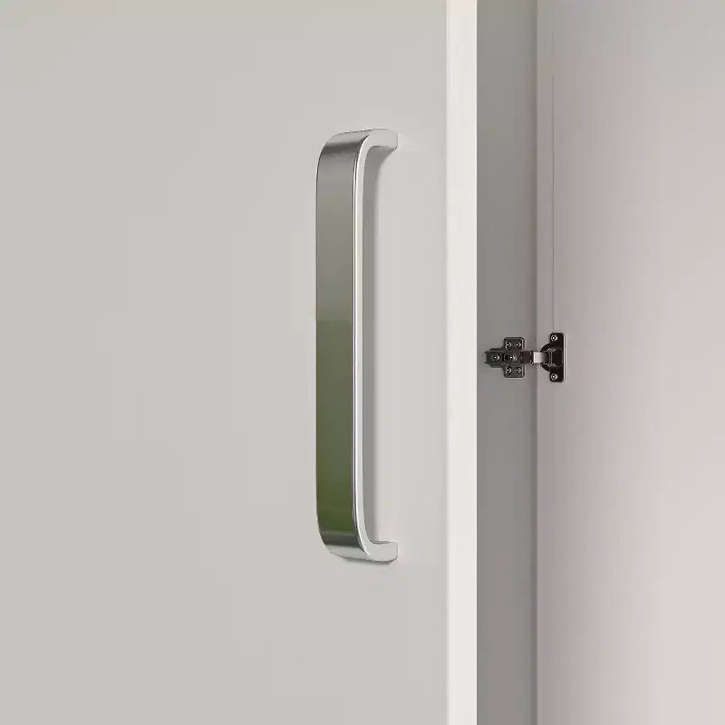 White Minimalist Double-Door Wardrobe with Hanging Section and Organized Storage