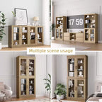 36x31x16 Wood Accent Cabinet with Adjustable Shelf Storage Cabinet Natural-Glass Door