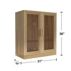 36x31x16 Wood Accent Cabinet with Adjustable Shelf Storage Cabinet Natural-Glass Door
