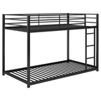 Twin over Twin Metal Low Bunk Bed with Ladder and Guardrail