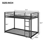 Twin over Twin Metal Low Bunk Bed with Ladder and Guardrail