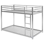 Twin over Twin Metal Low Bunk Bed with Ladder and Guardrail