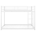 Twin over Twin Metal Low Bunk Bed with Ladder and Guardrail