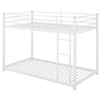 Twin over Twin Metal Low Bunk Bed with Ladder and Guardrail