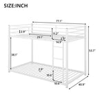 Twin over Twin Metal Low Bunk Bed with Ladder and Guardrail