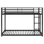Twin over Twin Metal Low Bunk Bed with Ladder and Guardrail