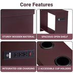 Chairside Table with USB Ports & Outlets, Narrow Side Table for Bedroom & Living Room