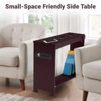 Chairside Table with USB Ports & Outlets, Narrow Side Table for Bedroom & Living Room