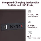 Chairside Table with USB Ports & Outlets, Narrow Side Table for Bedroom & Living Room