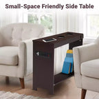 Chairside Table with USB Ports & Outlets, Narrow Side Table for Bedroom & Living Room