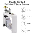 Chairside Table with USB Ports & Outlets, Narrow Side Table for Bedroom & Living Room
