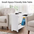 Chairside Table with USB Ports & Outlets, Narrow Side Table for Bedroom & Living Room