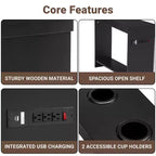 Chairside Table with USB Ports & Outlets, Narrow Side Table for Bedroom & Living Room