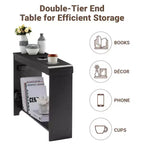 Chairside Table with USB Ports & Outlets, Narrow Side Table for Bedroom & Living Room