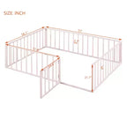 Pink Full-Size Metal Bed Frame with Fence and Door Feature