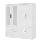 White Wood 63 in. Armoire with 2 Drawers and 6 Doors