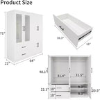 White Wood 63 in. Armoire with 2 Drawers and 6 Doors