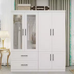 White Wood 63 in. Armoire with 2 Drawers and 6 Doors