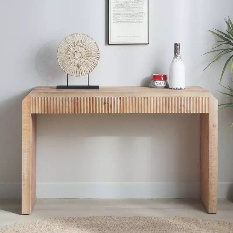 Rustic 51.8 Wooden Console Table with Ribbed Textured Drawer