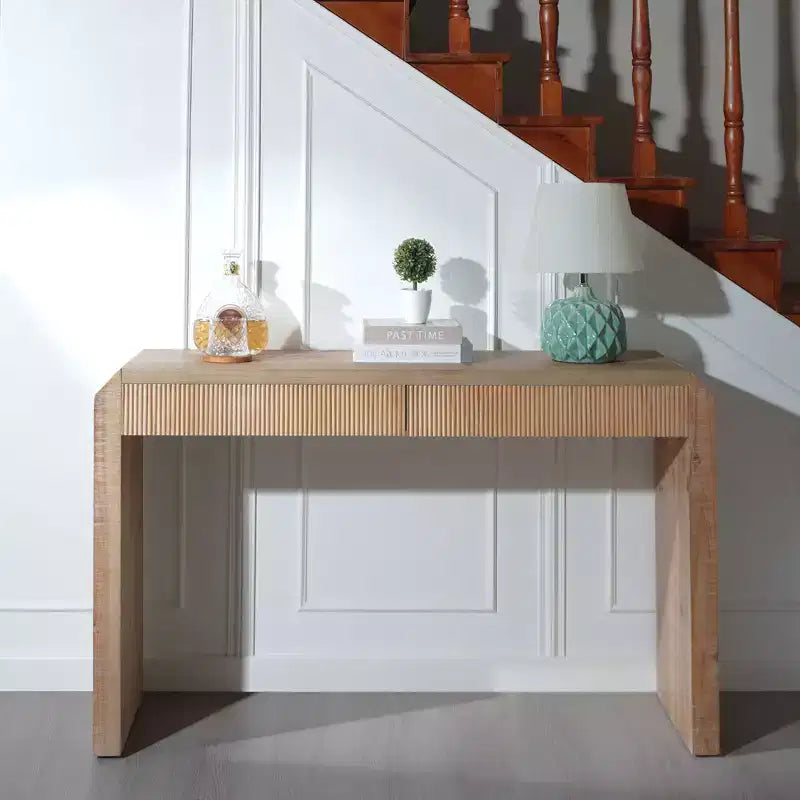 Rustic 51.8 Wooden Console Table with Ribbed Textured Drawer