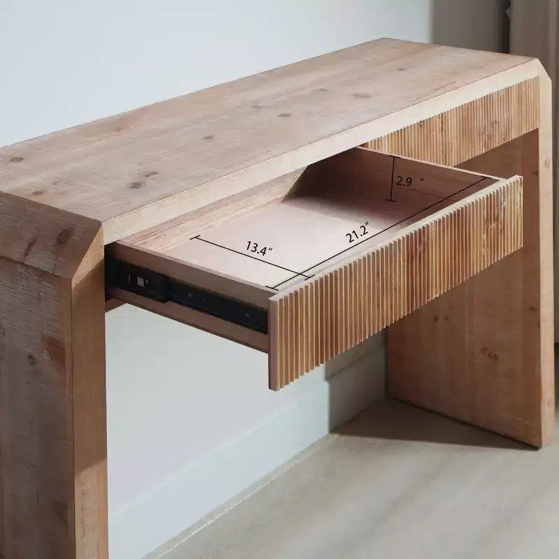 Rustic 51.8 Wooden Console Table with Ribbed Textured Drawer