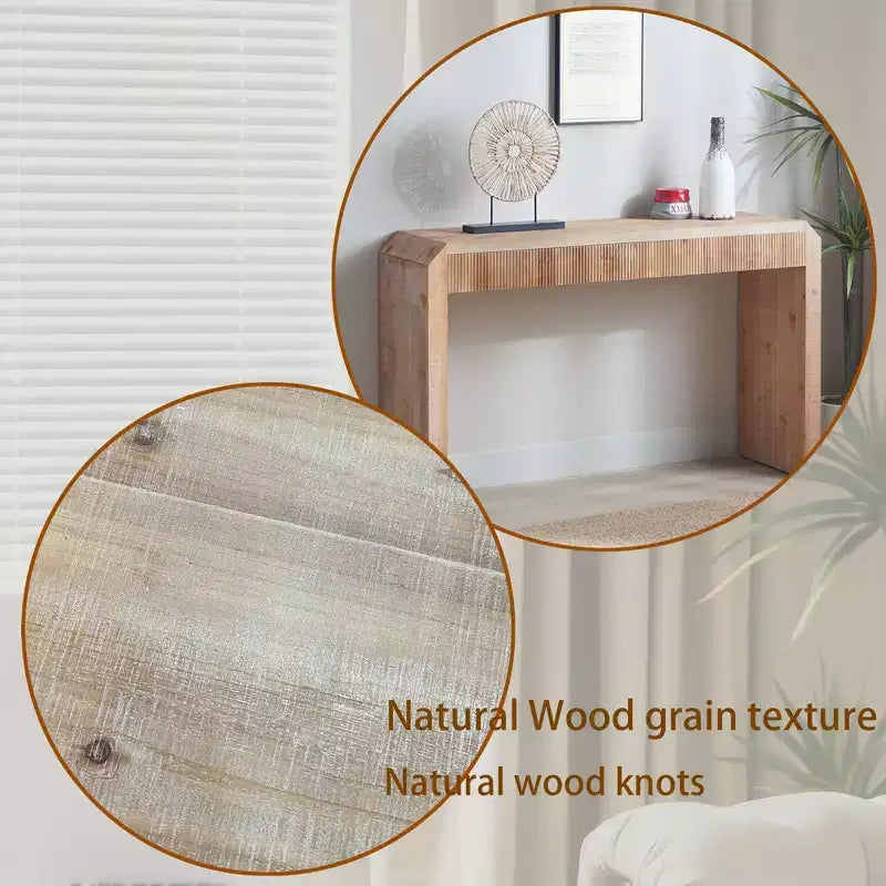Rustic 51.8 Wooden Console Table with Ribbed Textured Drawer