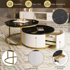 Modern Round Nesting Coffee Table Fluted with Drawer in 31.5''