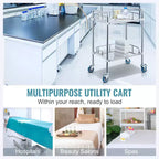 Lab Rolling Cart, 2-Shelf Stainless Steel Rolling Cart, Lab Serving Cart with Swivel Casters, Dental Utility Cart, 15.16x21.57x34.06