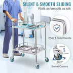 Lab Rolling Cart, 2-Shelf Stainless Steel Rolling Cart, Lab Serving Cart with Swivel Casters, Dental Utility Cart, 15.16x21.57x34.06