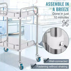 Lab Rolling Cart, 2-Shelf Stainless Steel Rolling Cart, Lab Serving Cart with Swivel Casters, Dental Utility Cart, 15.16x21.57x34.06