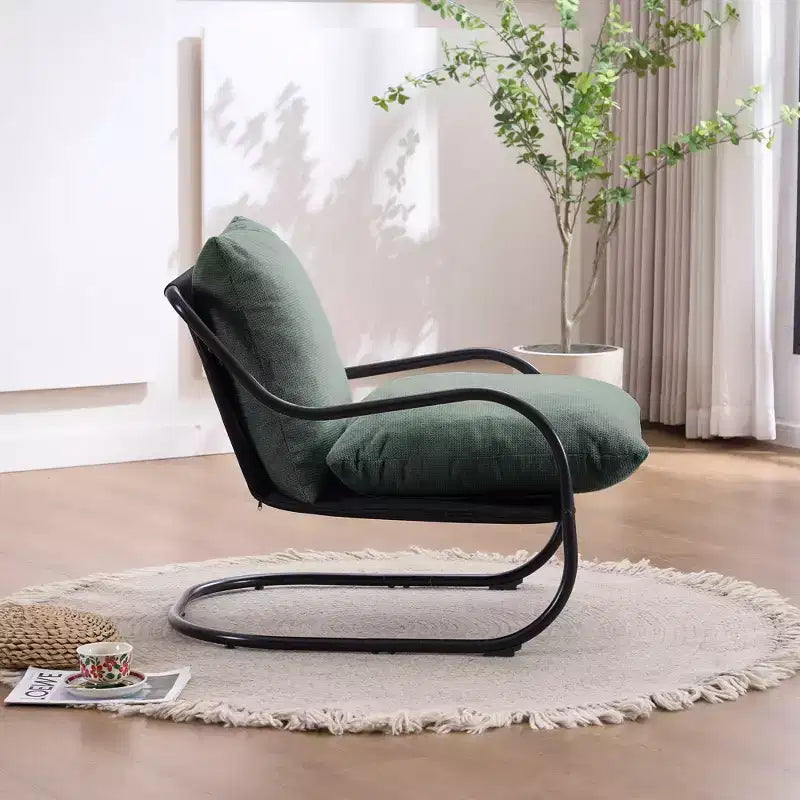 Modern Curved Accent Chair with Faux Linen Upholstery, Comfy Lounge Chair with Metal Frame & Cushions