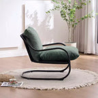 Modern Curved Accent Chair with Faux Linen Upholstery, Comfy Lounge Chair with Metal Frame & Cushions