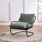 Modern Curved Accent Chair with Faux Linen Upholstery, Comfy Lounge Chair with Metal Frame & Cushions