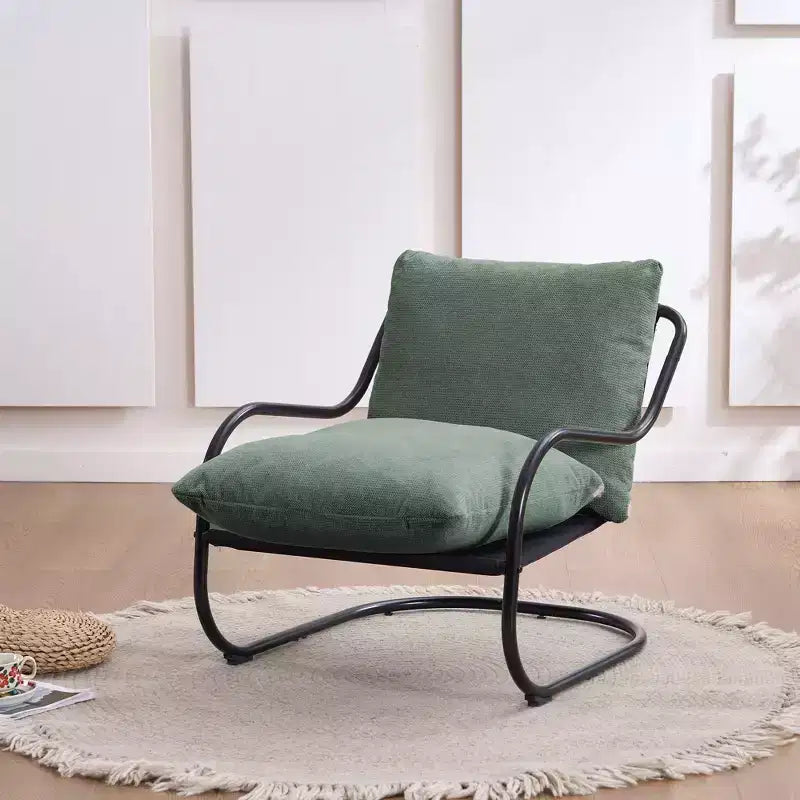 Modern Curved Accent Chair with Faux Linen Upholstery, Comfy Lounge Chair with Metal Frame & Cushions