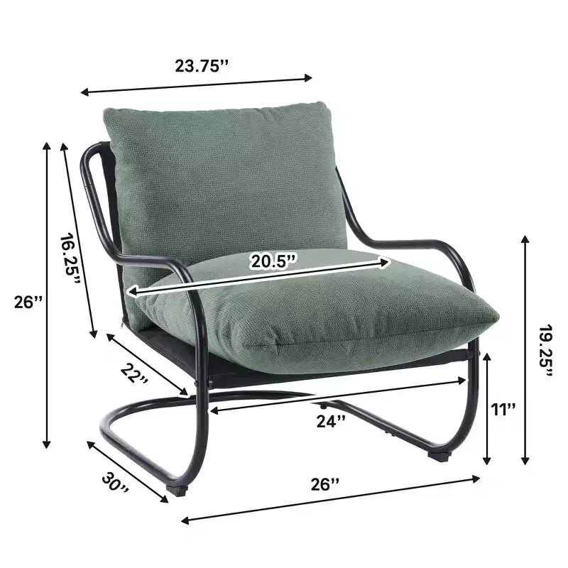 Modern Curved Accent Chair with Faux Linen Upholstery, Comfy Lounge Chair with Metal Frame & Cushions