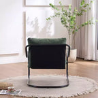Modern Curved Accent Chair with Faux Linen Upholstery, Comfy Lounge Chair with Metal Frame & Cushions