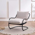 Modern Curved Accent Chair with Faux Linen Upholstery, Comfy Lounge Chair with Metal Frame & Cushions