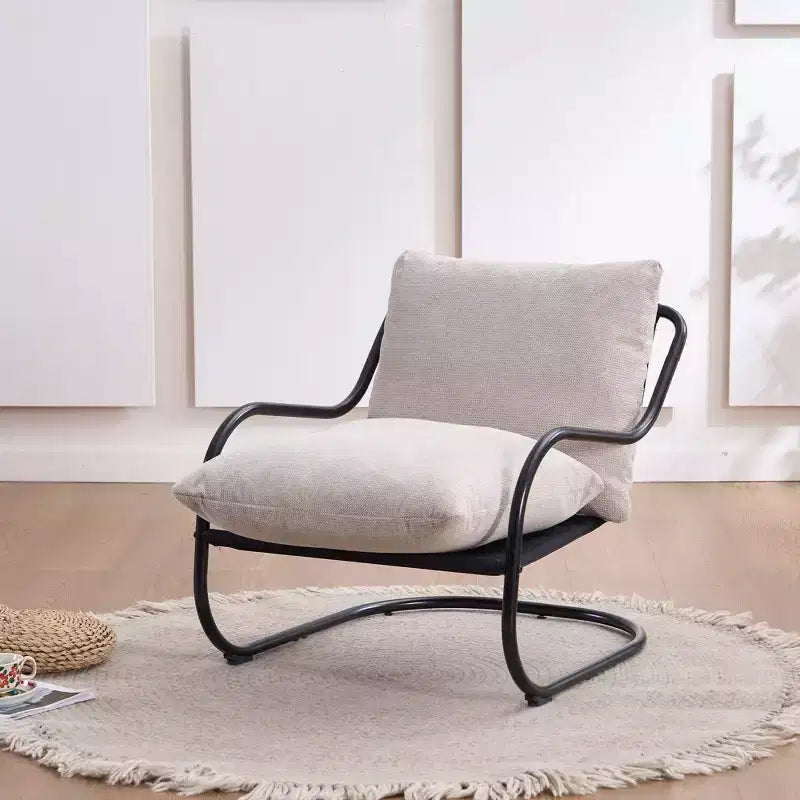 Modern Curved Accent Chair with Faux Linen Upholstery, Comfy Lounge Chair with Metal Frame & Cushions