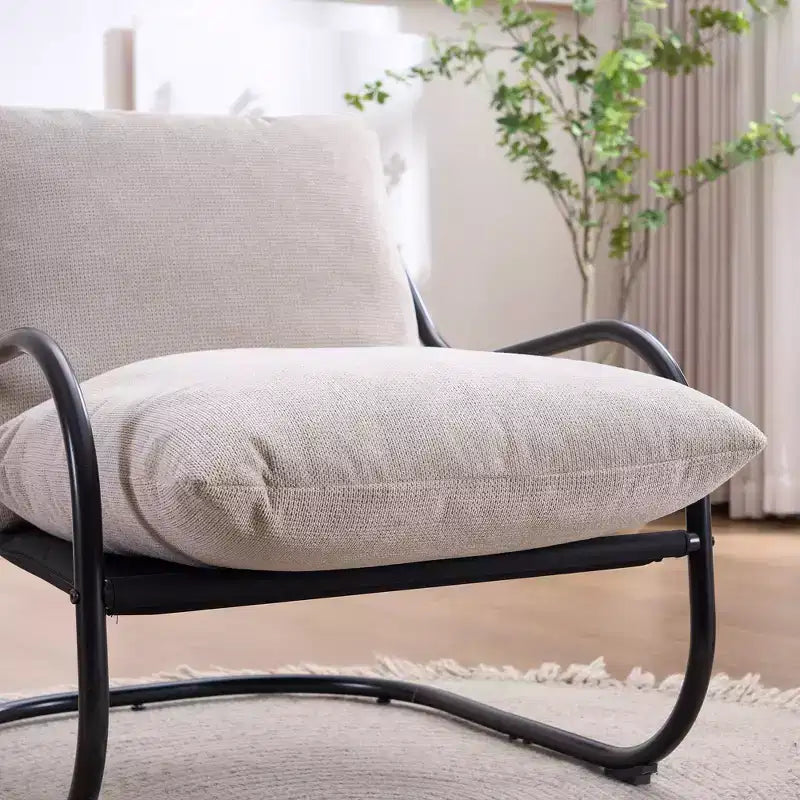 Modern Curved Accent Chair with Faux Linen Upholstery, Comfy Lounge Chair with Metal Frame & Cushions