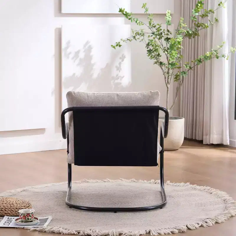 Modern Curved Accent Chair with Faux Linen Upholstery, Comfy Lounge Chair with Metal Frame & Cushions