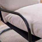 Modern Curved Accent Chair with Faux Linen Upholstery, Comfy Lounge Chair with Metal Frame & Cushions