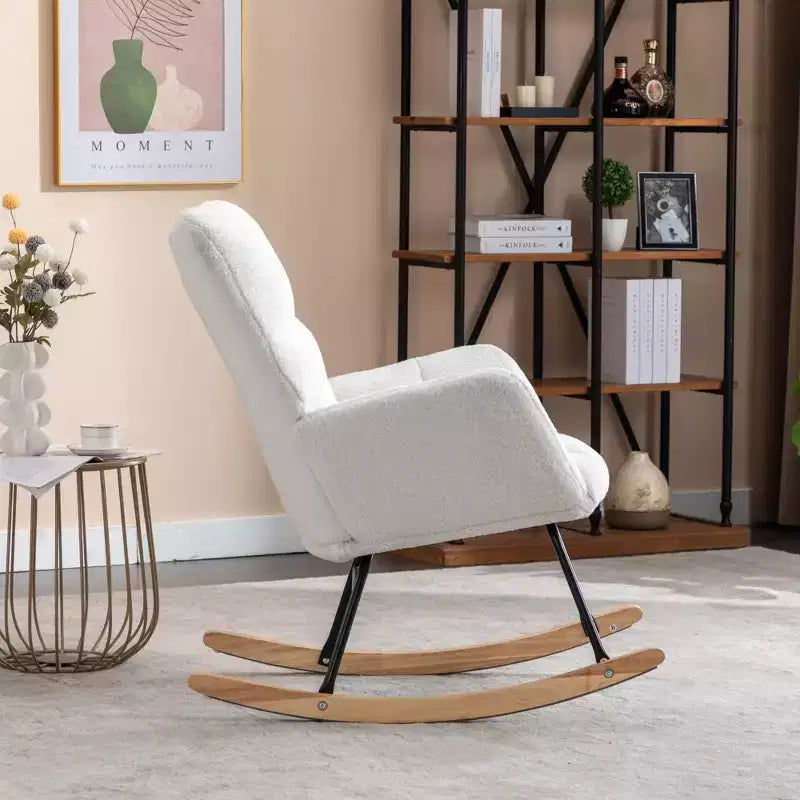 Teddy Fabric Rocking Gilder Nursery Chair For Living Room Indoor,Ivory