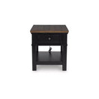 Rectangular One Drawer End Table with USB Charging, Black